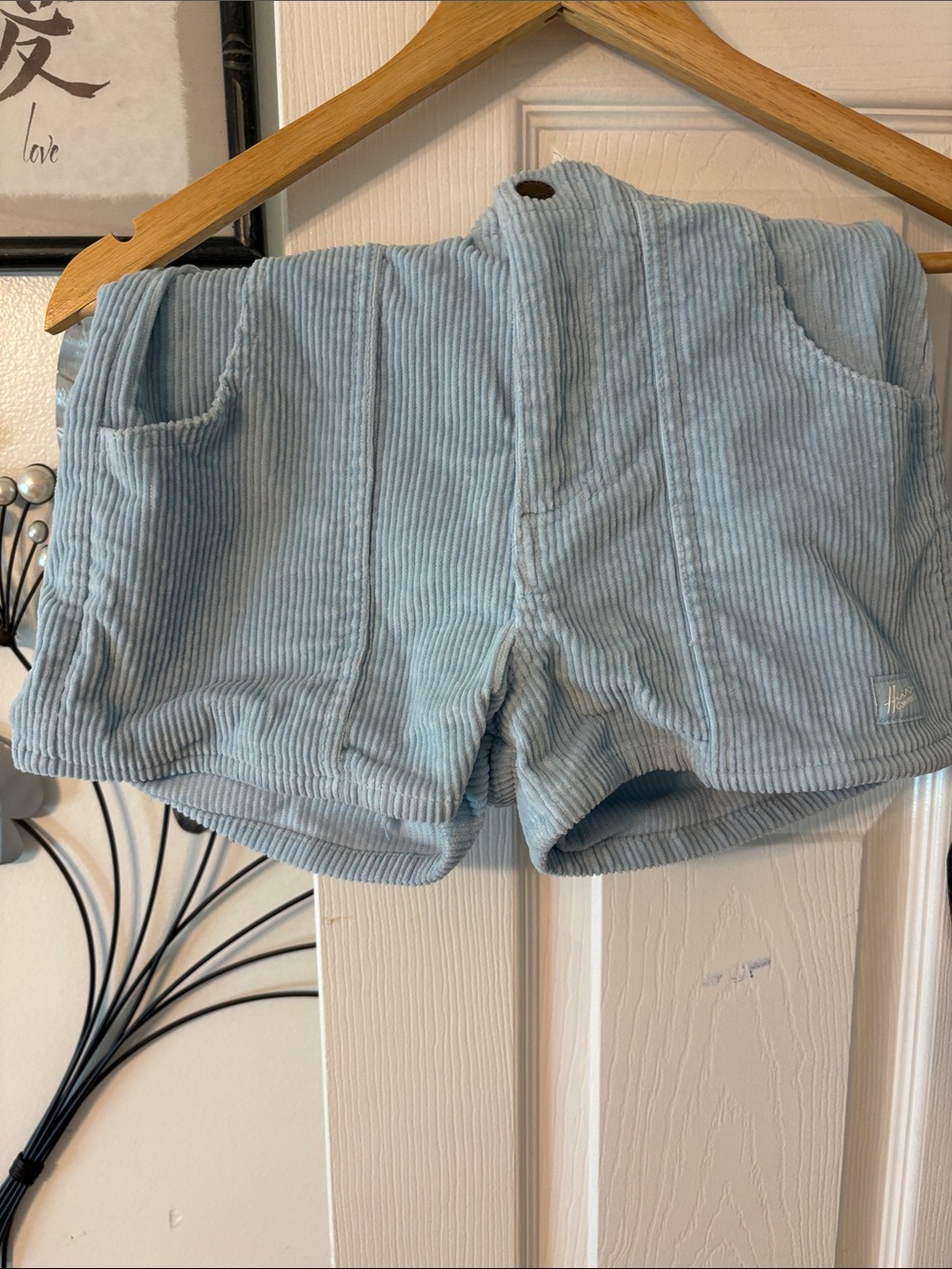 High-Waist Light Blue Corduroy Women's Shorts
